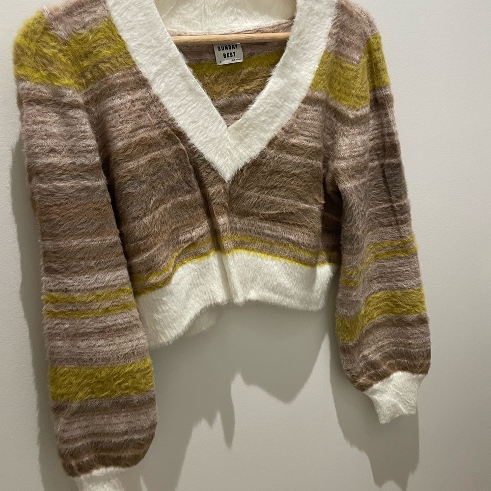 Sunday Best V-Neck Sweater in Brown, Cream, and Yellow